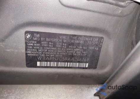 2010 BMW 335D из США, поврежденный, VIN WBAPN7C59AA266769